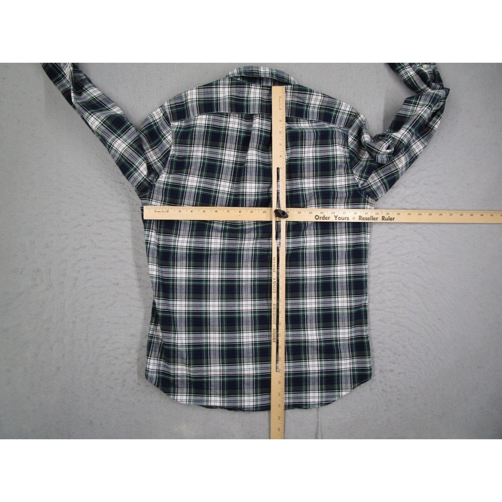 J.Crew Mens Broken-In Oxford Shirt Green Navy Plaid Organic Cotton BE996 Oars - Picture 7 of 12